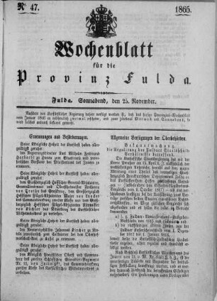 Nr. 47, Ausgabe vom 25. November 1865