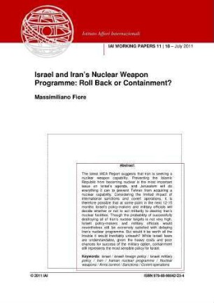 Israel and Iran's nuclear weapon programme : roll back or containment?
