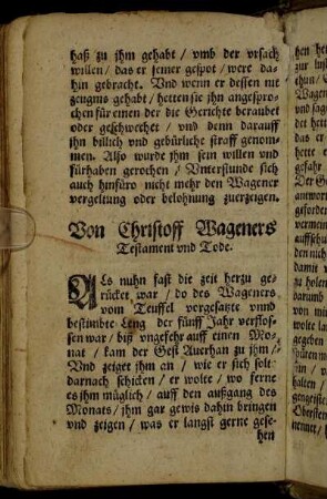 Von Christoff Wageners Testament und Tode