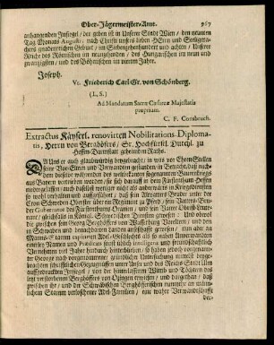 Extractus Käyserl. renovirten Nobilitations-Diplomatis, Herrn von Berghöfer, Sr. Hochfürstl. Durchl. zu Hessen-Darmstatt geheimden Raths