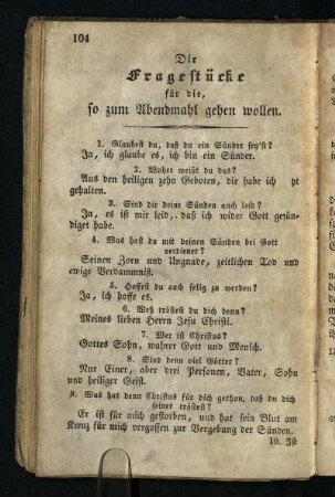 Die Fragstücke für die, so zum Abendmahl gehen wollen