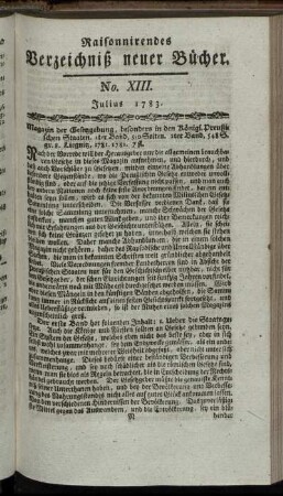 No. XIII. Julius 1783.