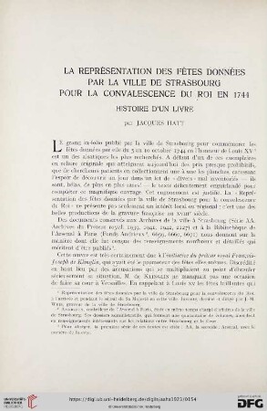 2: La représentation des fêtes données par la ville de Strasbourg pour la convalescence du roi en 1744 : histoire d'un livre