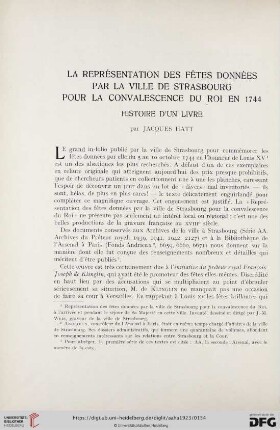 2: La représentation des fêtes données par la ville de Strasbourg pour la convalescence du roi en 1744 : histoire d'un livre