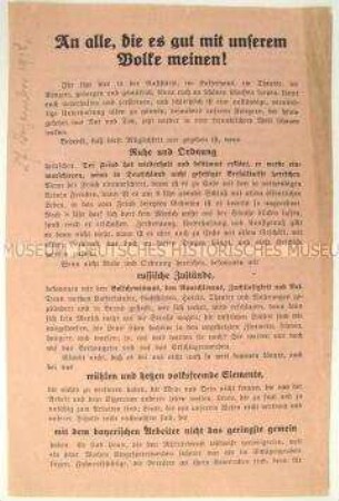 Propagandaflugblatt mit der Warnung vor "russischen Verhältnissen" nach dem Sturz der Monarchie in Bayern