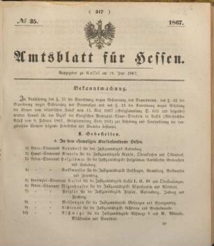 № 35. Ausgegeben zu Cassel am 18. Juni 1867.