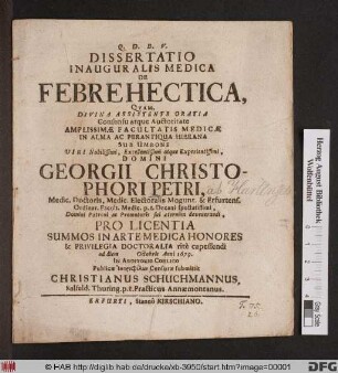Dissertatio Inauguralis Medica De Febre Hectica
