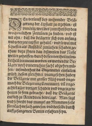 [Den verlauff bey wehrender Belägerung der Lipstatt zu erzehlen/ ist unnötig/...]