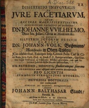 Dissertatio inauguralis de iure facetiarum
