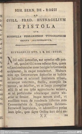 Epistola Qua Nonnulla Ferrariensis Typographiae Capita Illustrantur