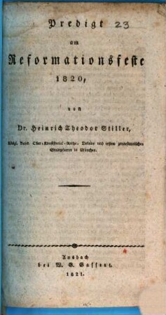 Predigt am Reformationsfeste 1820