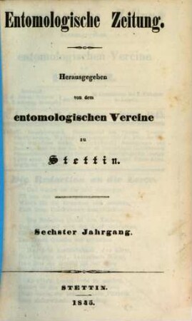 Entomologische Zeitung. 6. 1845