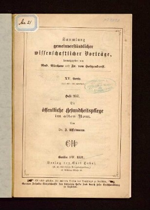 Die öffentliche Gesundheitspflege im alten Rom