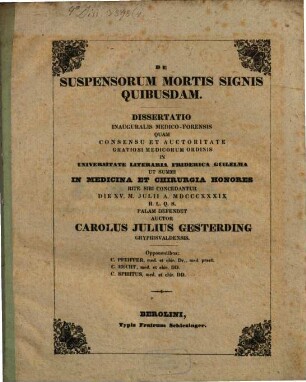De suspensorum mortis signis quibusdam : Diss. inaug. med.-for.