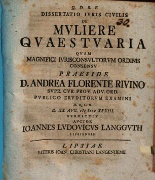 Dissertatio Iuris Civilis De Muliere Quaestuaria