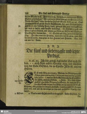 Die fünf vier und siebenzigste und letzte Predigt