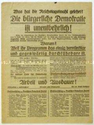 Aufruf der Deutschen Demokratischen Partei zur sächsischen Landtagswahl 1920