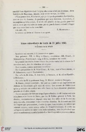 Séance extraordinaire du Comité du 21 juillet 1862