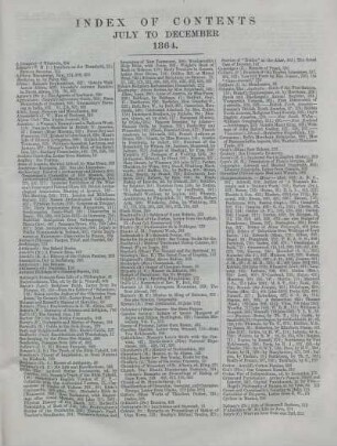 INDEX OF CONTENTS JULY TO DECEMBER 1864.
