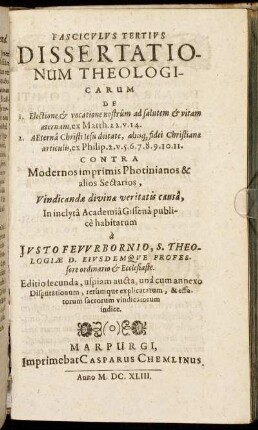3: Fasciculus ... Dissertationum Theologicarum. 3