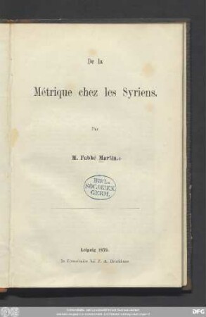 De la métrique chez les Syriens