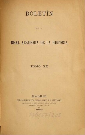 Boletín de la Real Academia de la Historia. 20. 1892