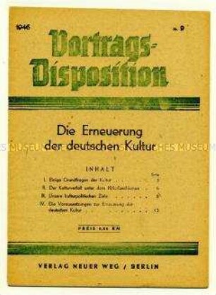 Schulungsmaterial der KPD: Vortragsdisposition Nr. 9
