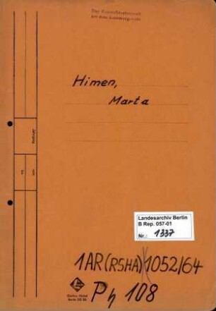 Personenheft Marta Himen (*15.08.1903), Kriminalobersekretärin