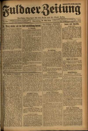 Erste Ausgabe vom Donnerstag, den 29. Mai 1924.
