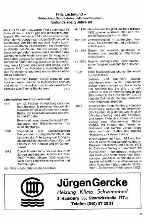 Fritz Lachmund - Bildarchivar, Schriftsteller und Heimatforscher - fünfundsiebzig Jahre alt
