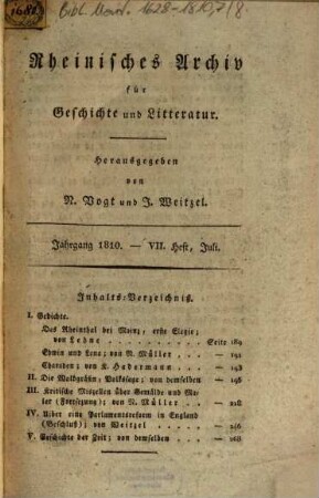 Rheinisches Archiv für Geschichte und Litteratur, 2. 1810, 4 = Heft 8 des Jahrgangs 1810 (Aug.)