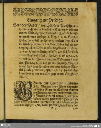 Leichenpredigt : Christliche LeichPredigt, Eingang zur Predigt, Leichen-Text, Außlegung