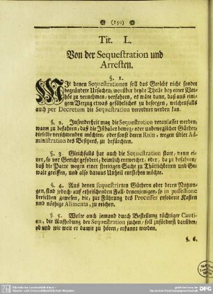 Tit. L. Von der Sequestration und Arresten