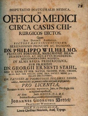 Disp. inaug. med. de officio medici circa casus chirurgicos dictos