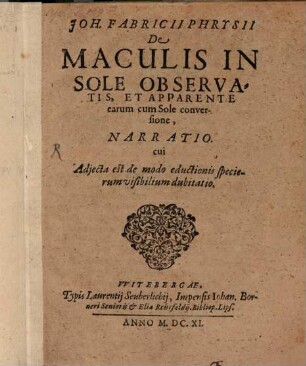 De maculis in sole observatis narratio