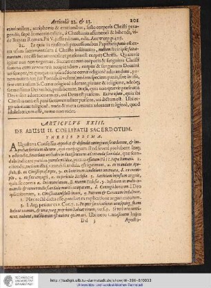 ARTICVLVS XXIII. DE ABUSU II. COELIBATU SACERDOTUM.