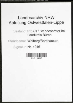 Sterberegister Standesamt Weiberg/Barkhausen