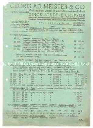 Preisliste Nr. 149 über Kreissägen, Kreissägenlager, Häckselmaschinen, Rübenschneider und Strohschneider