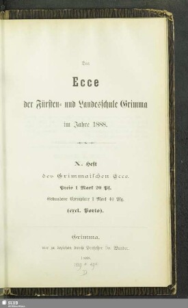 10.1888: Das Ecce der Fürsten- und Landesschule Grimma