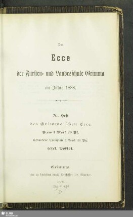 10.1888: Das Ecce der Fürsten- und Landesschule Grimma