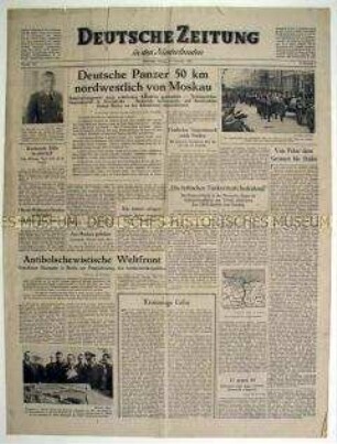 Tageszeitung "Deutsche Zeitung in den Niederlanden" u.a. zum Vormarsch der Wehrmacht auf Moskau