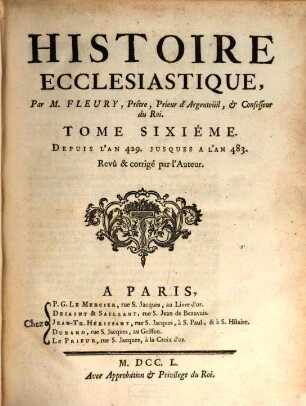 Histoire Ecclésiastique, 6. Depuis L'An 429. Jusques A L'An 483