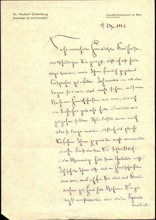 5-10-5-2.0000: Eulenberg, Dr. Herbert, Dichter; diverse Schreiben ff.: Übergabe von Handschriften an das Stadtarchiv