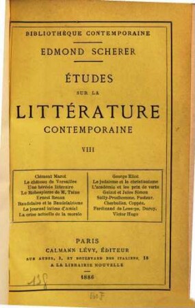 Études sur la littérature contemporaine. 8