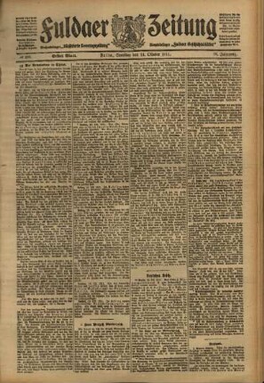 Erste Ausgabe vom Samstag, den 14. Oktober 1911.