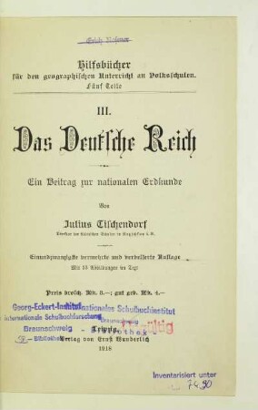 Teil 3: Das Deutsche Reich : ein Beitrag zur nationalen Erdkunde