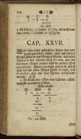 Cap. XXVII. Wenn forn eintzel gebrochene, hinten aber gantze und gebrochene stehen, [...]