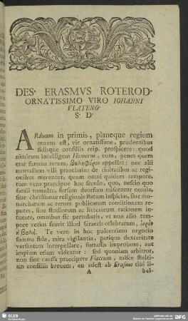 Des. Erasmus Roterod. Ornatissimo Viro Iohanni Vlateo S. D.