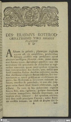 Des. Erasmus Roterod. Ornatissimo Viro Iohanni Vlateo S. D.