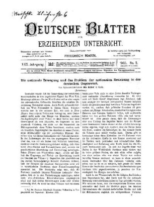 Die nationale Bewegung und das Problem der nationalen Erziehung in der deutschen Gegenwart : (Fortsetzung)